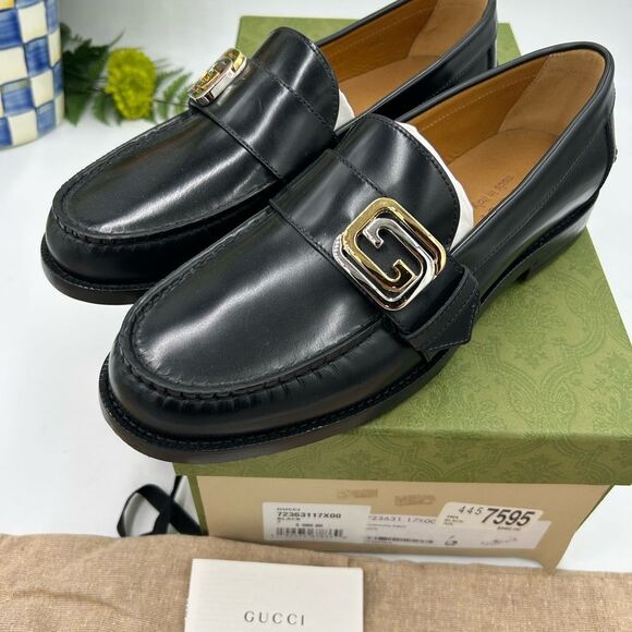 Men’s Gucci interlocking G leather loafers size 7 fits eight US made in Italy - Picture 5 of 7